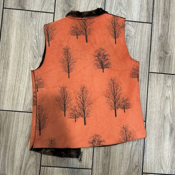 Robert Kitchen Womens Reversible Zip Vest Medium Layering Orange Tree Suede - Picture 5 of 9